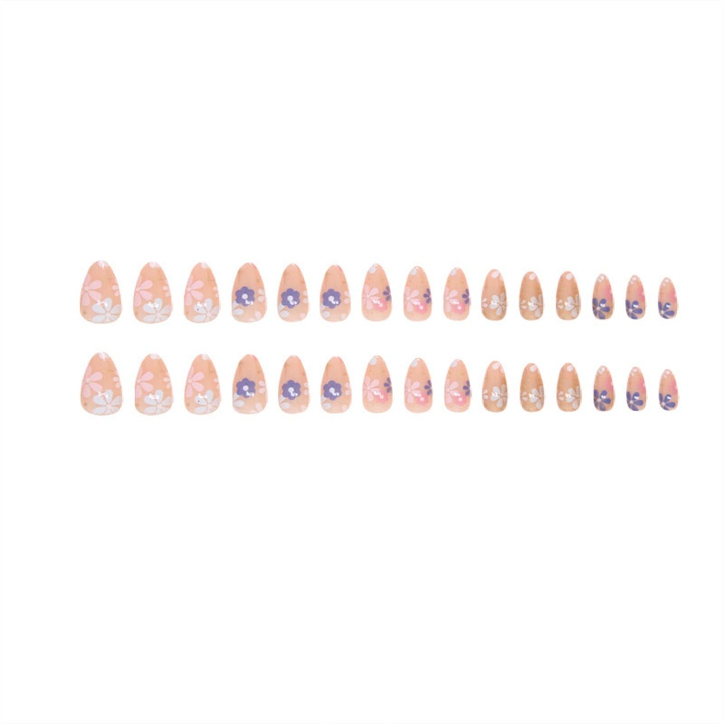 Flower Press on Nails Medium Almond Fake Nails Pink False Nails Press ons with Design Floral Glue on Nails Glossy Full Cover Acrylic Stick on Nail for Women Manicure 24Pcs