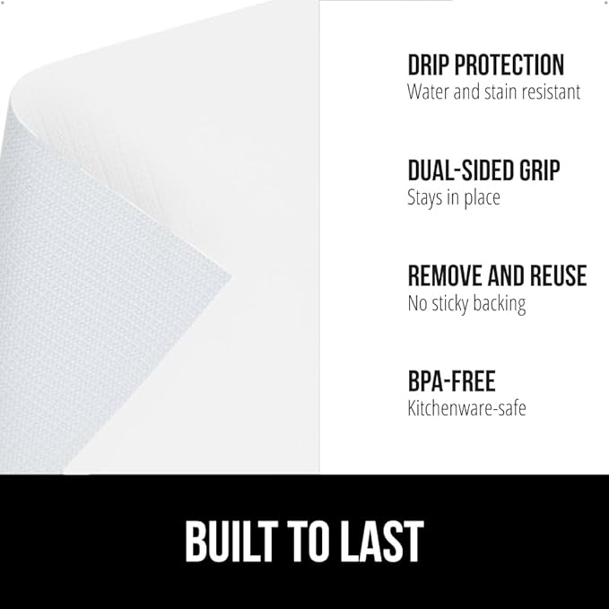 GORILLA GRIP DripGuard Shelf Liner, Non Adhesive Drawer and Kitchen Cabinet Protector, Slip Resistant BPA Free Smooth Surface Plastic Liners for Cabinets, Bathrooms, Closets, 12x120 Inch, White