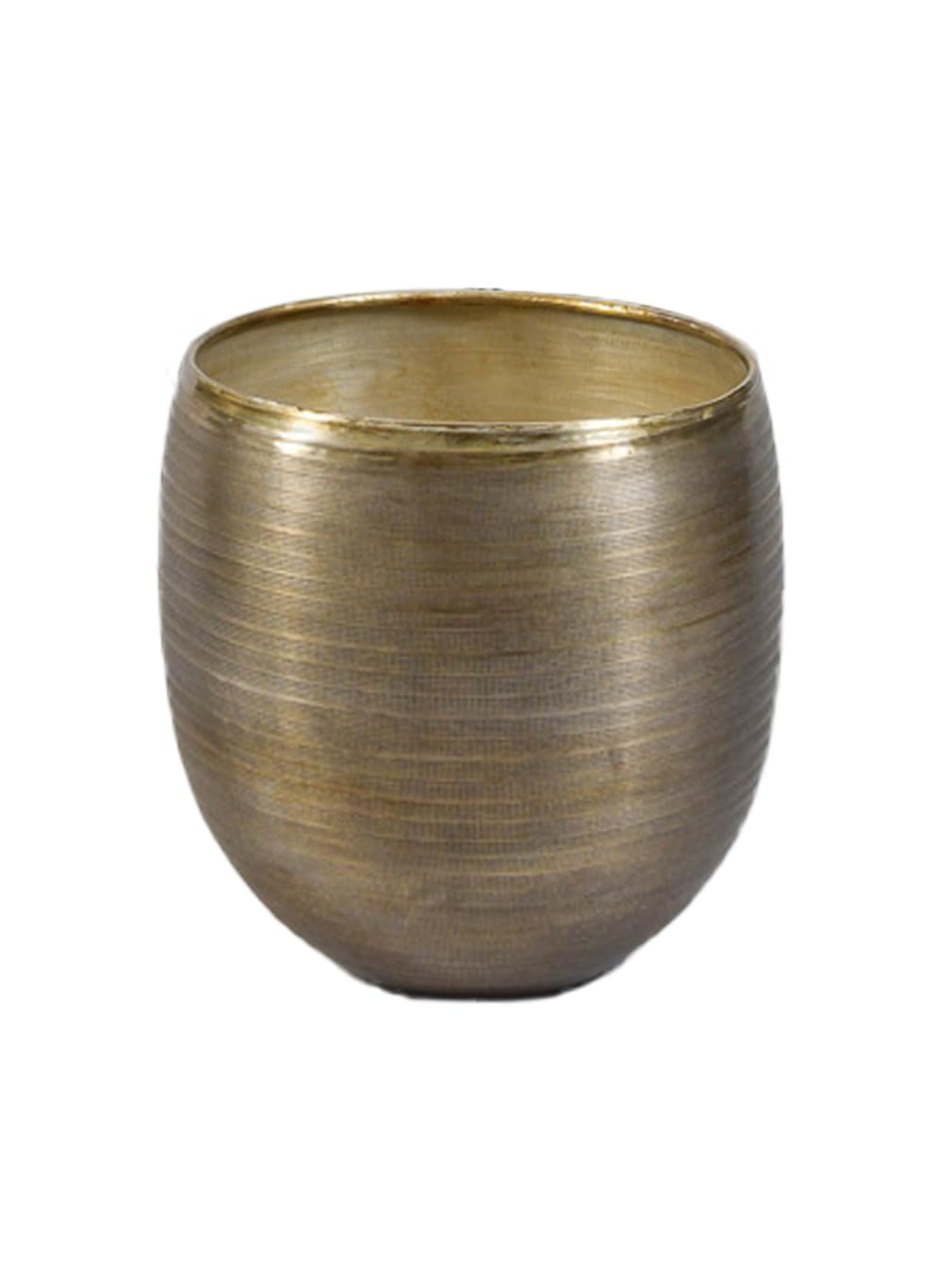Serene Spaces Living Brass-Toned Aluminum Cachepot Planter – Handcrafted Indoor Plant Pot for Home, Office, or Wedding Decor – Metal Planter for Table Centerpieces – Medium, 13" Diameter & 14" Tall