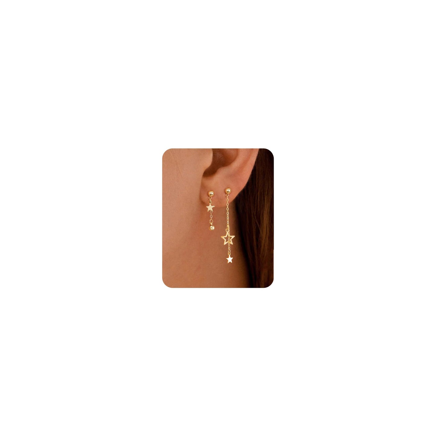 PRTGL Dangle Earrings - 14K Gold Plated Star Asymmetrical Drop Dangle Earrings for Women
