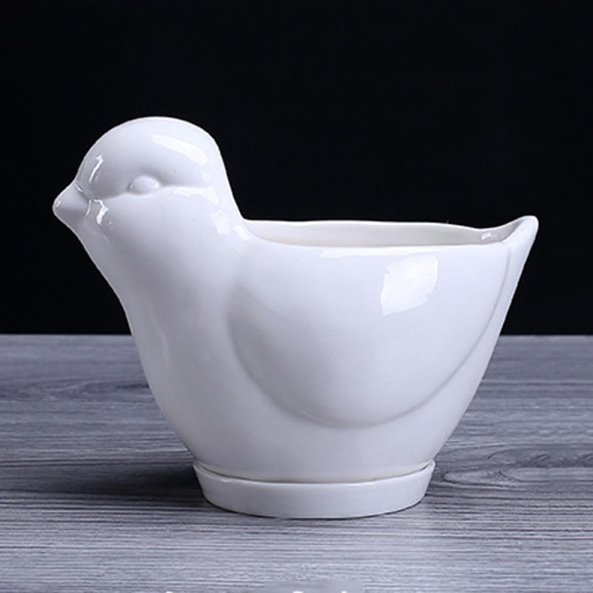 Holibanna Ceramic Succulent Plant Pot Bird Shape Saucer Small White Flower Pot Indoor Desktop Planter Decorative Container for Home Gardening