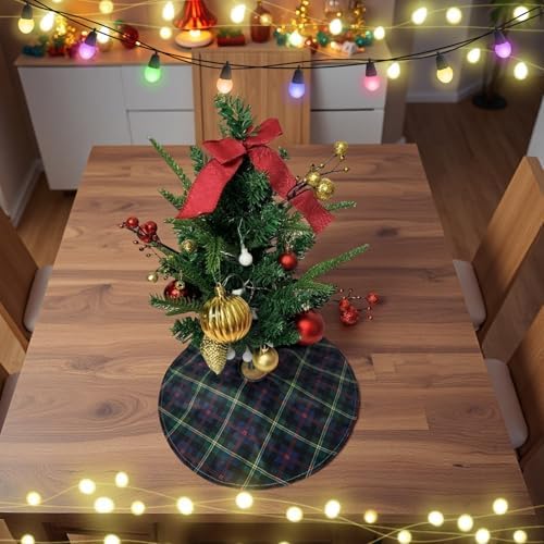 Malcolm Tartan Blue & Green Printed Mini Christmas Tree Skirt, 15 Inch