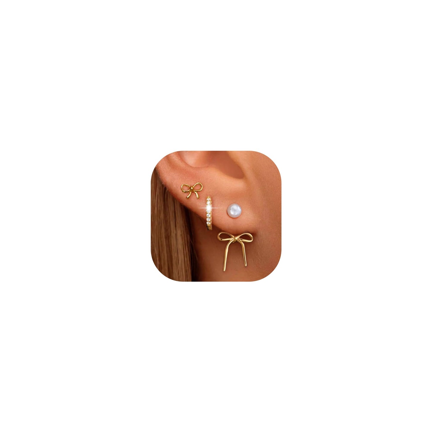Gold Stud Earrings for Women, 6 Pairs 14K Hypoallergenic Cartilage Earrings for Multiple Piercing, Dainty Small Stackable Gold Hoop Earrings Set (Rose Gold)