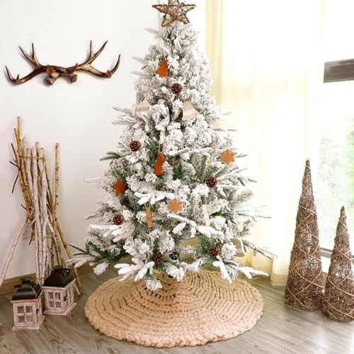 36 inch Christmas Tree Skirt: Chunky Knit Tree Skirt for 6ft Tree, Crochet Beige Small Tree Skirt, Vintage Tree Skirts, Rustic Farmhouse Christmas Decorations
