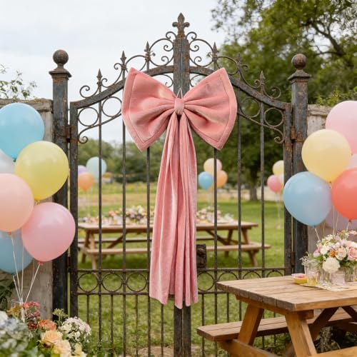 Extra-Large Pink Velvet Bow 1Pc 19.6 * 39.3 inch, Ultra-Thick Velvet Fabric for Wedding Arches, Large Christmas Tree Topper, Giant Wreaths, Statement Party Decor