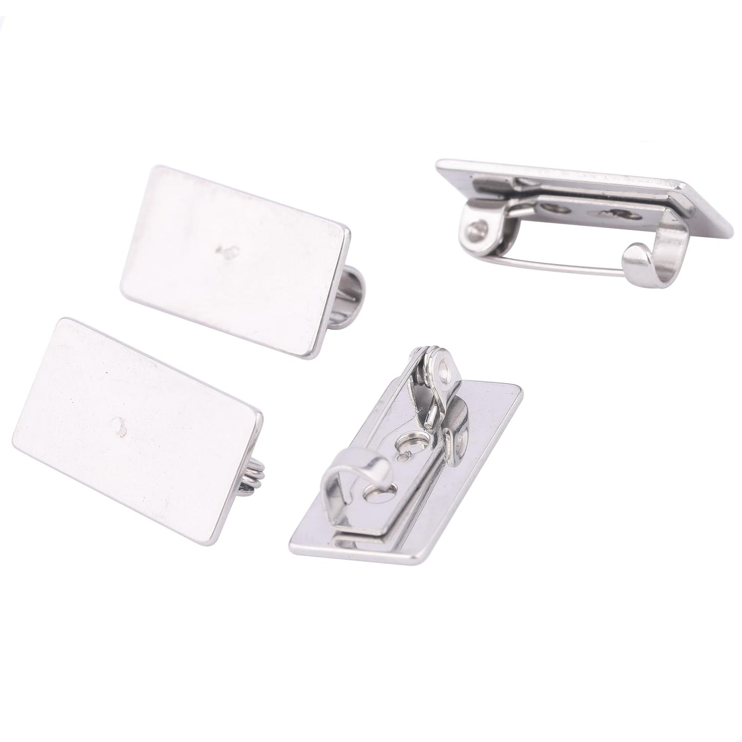 Reidgaller 50pcs Stainless Steel 10x20mm Rectangle Pad Brooch Pin Base Blanks DIY Bezel Brooch Tray for Jewelry Making Supplies