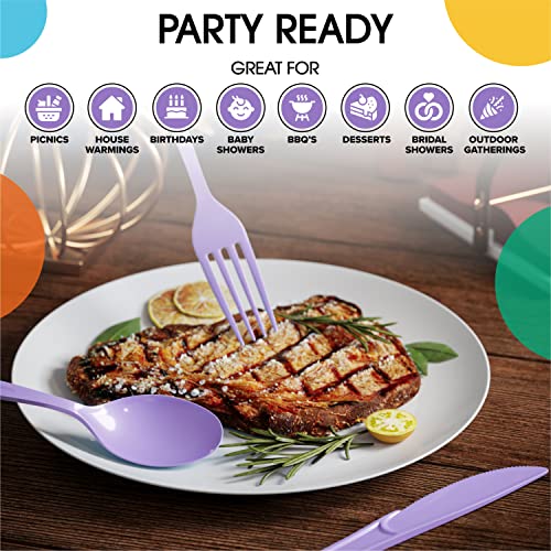 Party Solids Lavender Plastic Forks 200 Pieces Lavender Forks Disposable Utensils Heavy Duty Plastic Cutlery Set Disposable Cutlery Sets Flatware Sets Silverware Set Party Supplies & Party Tableware - color: Lavender