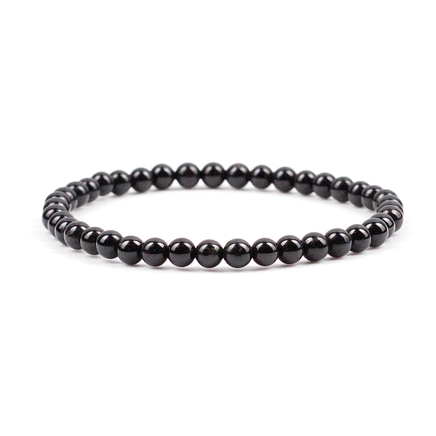 Cherry Tree Collection - Small, Medium, Large Sizes - Gemstone Beaded Bracelets For Women and Men - 4mm Round Beads (Black Obsidian, Small)