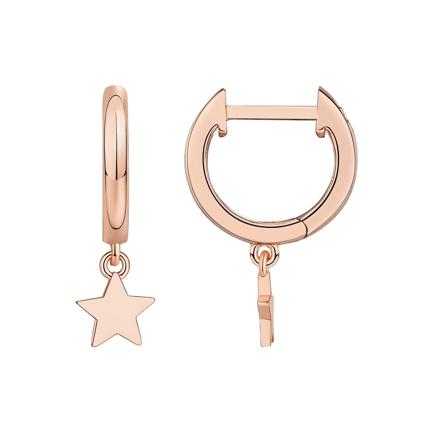 PAVOI 14K Rose Gold Plated 925 Sterling Silver Post Celestial Dangle Huggie Hoop Earrings For Women - Trendy Star Hoop Earrings - Small Hinged Huggies