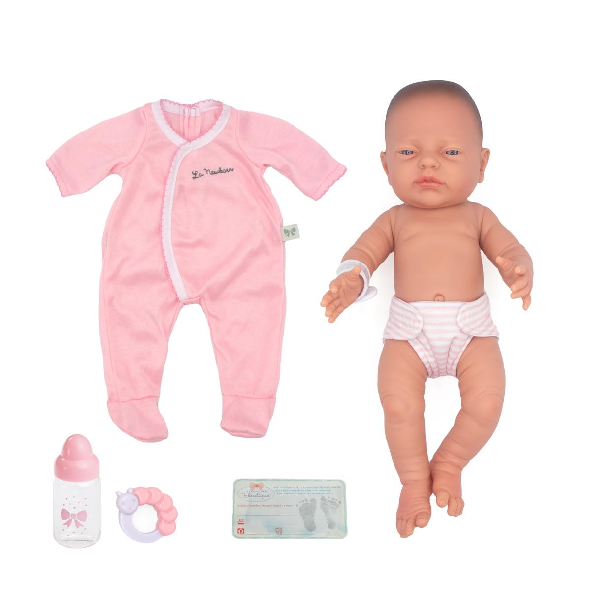JC Toys 17" Realistic Newborn Baby Doll – Made in Spain, Soft Vinyl Body with Accessories, Dressed in Pink