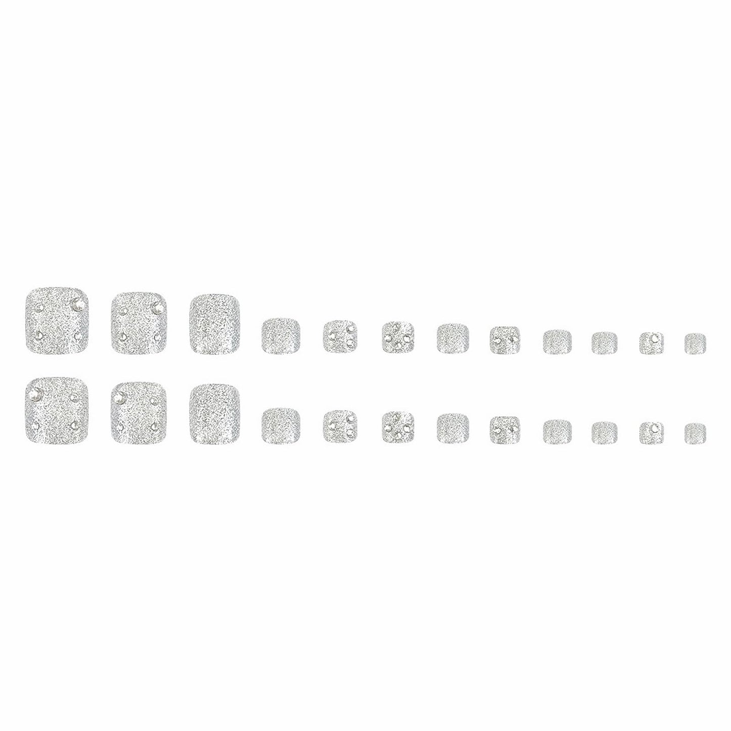MISUD Press on Toenails - Fake Toe Nails with Bling Silver Glitter, Acrylic Toenail Charms Design 24 pcs
