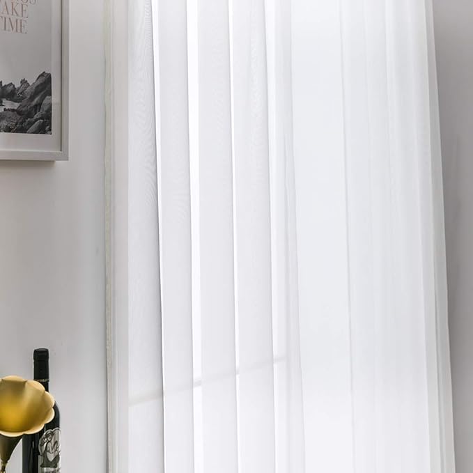 MIULEE 2 Panels Solid Color Sheer Window Curtains Elegant Window Voile Panels/Drapes/Treatment for Bedroom Living Room (54X72 Inches Ivory)