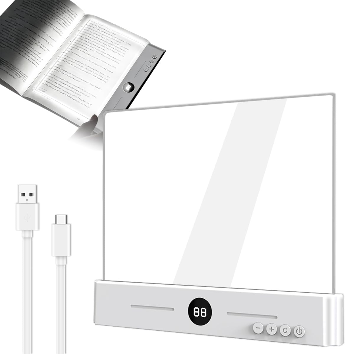 DEYOT Flat Book Light,2026 Upgrade, Book Light Treasure Box, Reading in Bed at Night with 3 Colors & Timer, Dimmable Panel Plate Book Lamp Full Page Light, Bookish Gifts for Book Lovers(White)