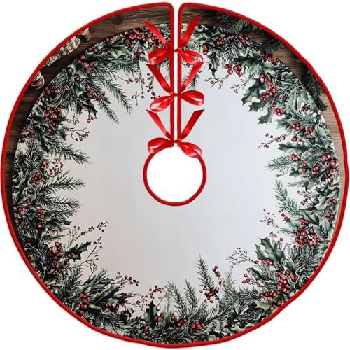 Christmas Tree Skirt 36" Leaves Patterns Xmas Tree Skirt by Leo Walker Decor Mats for Farmhouse Rustic Xmas Holiday Indoor Party Decorations (30, 36, 48 Inch)