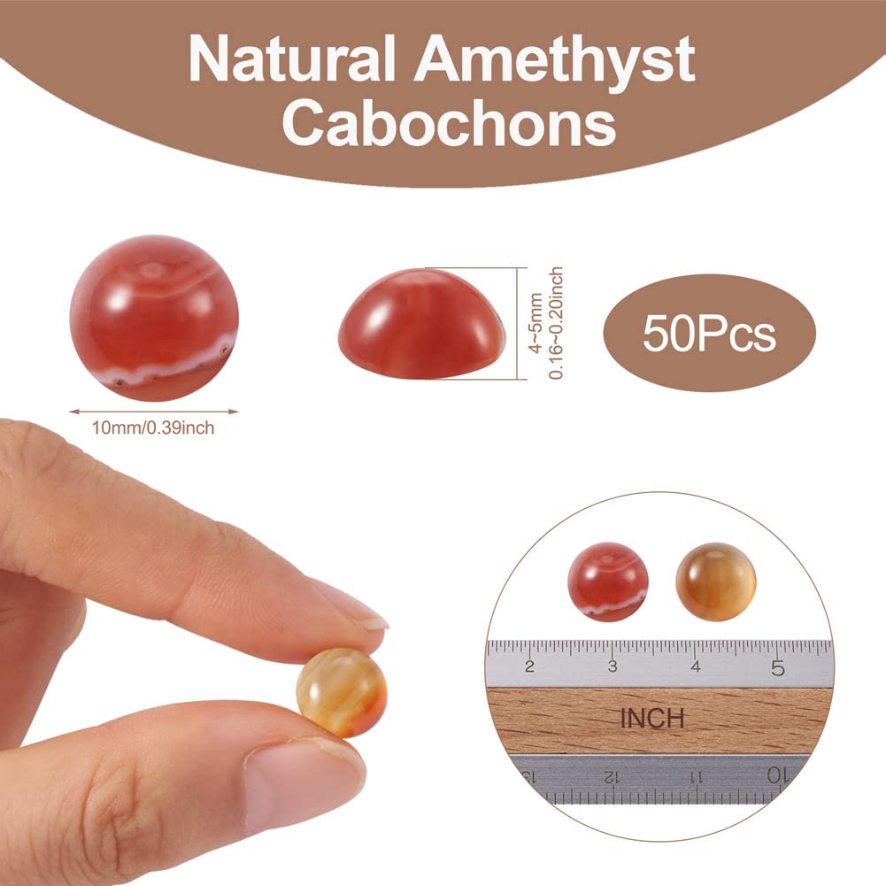 Fashewelry 50Pcs Natural Agate Cabochons Colorful Stone Half Round Beads 10mm Flat Back Gemstone Chakra Healing Crystal Dome Cover Cabs for Jewelry Making