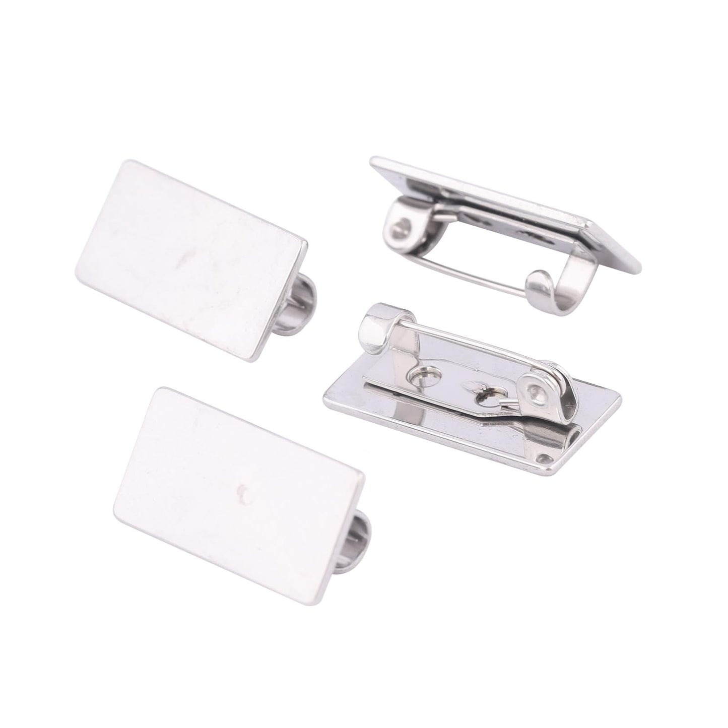 Reidgaller 50pcs Stainless Steel 10x20mm Rectangle Pad Brooch Pin Base Blanks DIY Bezel Brooch Tray for Jewelry Making Supplies