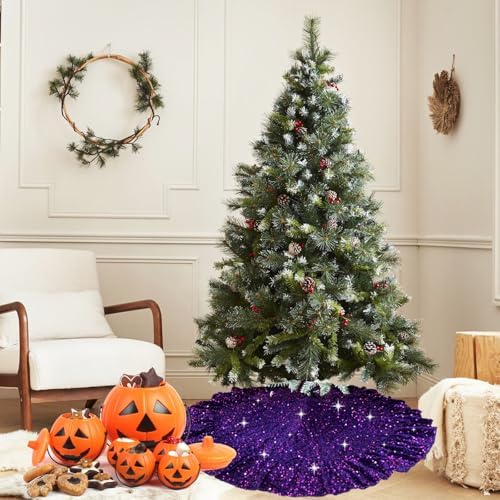 Purple Christmas Tree Skirt Ruffle 45 in Tree Skirt for Halloween