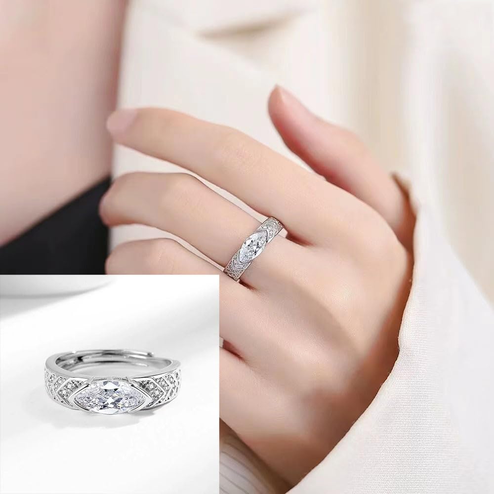 IMMUNOTRAX Adjustable Magnetic Moissanite Ring - Titanium Ion Wellness Jewelry for Energy Flow & Relaxation, Hypoallergenic Sparkling Gift for Women (White Gold, Size 7-10) (2Pcs)