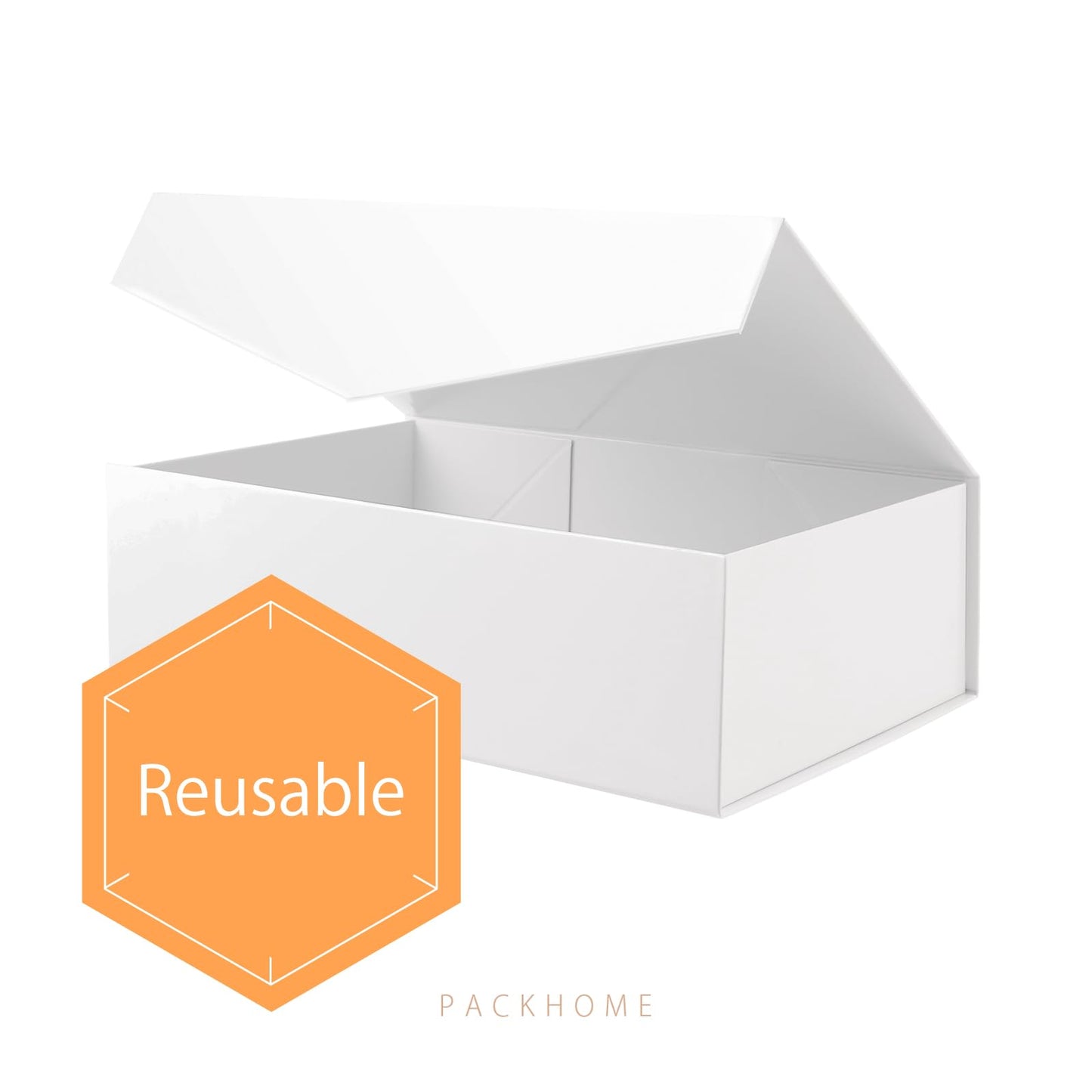 PACKHOME Mothers Day 6 Large Gift Boxes with Lids 13.5x9x4.1 Inches, Sturdy Collapsible Gift Boxes with Magnetic Closure (Glossy White)