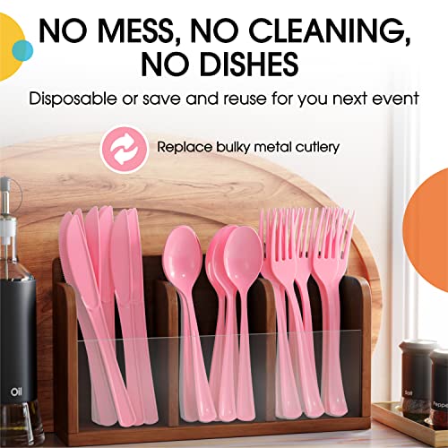Party Solids Pink Plastic Forks 200 Pieces Pink Forks Disposable Utensils Heavy Duty Plastic Cutlery Set Disposable Cutlery Sets Flatware Sets Silverware Set Party Supplies & Party Tableware - color: Pink