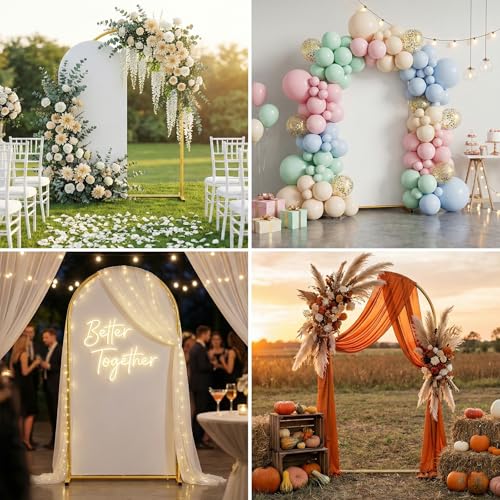 Arch Backdrop Stand and Cover Set, 7.2 x 4FT Gold Metal Wedding Arch for Ceremony, Heavy Duty Balloon Arch Stand with White Spandex Cover for Birthday Party, Baby Shower, Graduation, Event Decor - size: 7.2 Ft