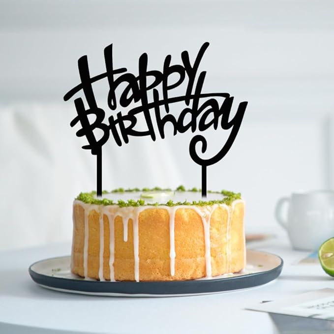 Black Acrylic Happy Birthday Cake Topper