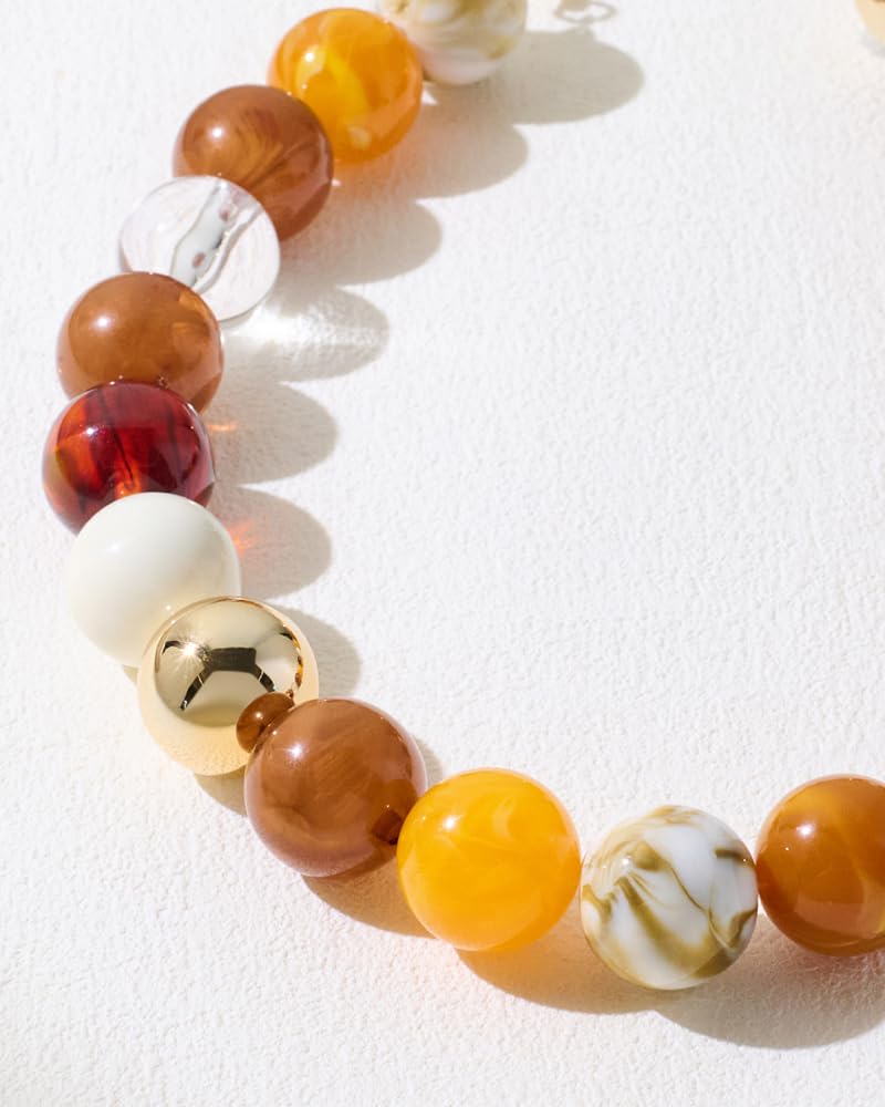 FAUTHENTICUTE Chunky Beaded Statement Necklace for Women Boho Choker Necklace with Brown Tone Resin Beads Summer Beach Jewelry Gifts