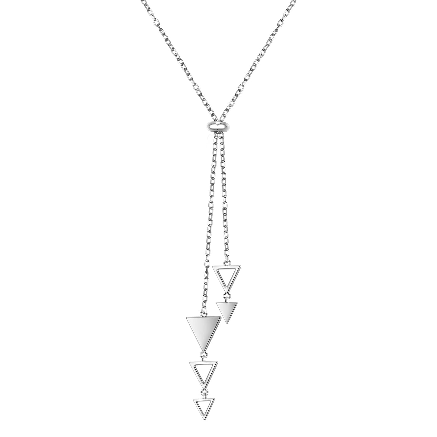 FLYOW 30 Inch Long Chain Dainty Lariat Necklace Simple Style 925 Sterling Silver Multiple Triangle Pendant Adjustable Y Shaped Necklace Jewelry