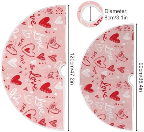 Pfrewn Valentine Tree Skirt 36" Red White Doodle Hearts Christmas Tree Skirts Mother's Day Xmas Mat for Holiday Festival Party Wedding Decor