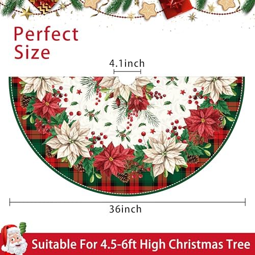 Christmas Tree Skirt Snowman Tree Decorations Buffalo Plaid Christmas Tree Mat Xmas Tree Skirt Ornaments for Holiday Party Indoor House Deco (Green, 36 Inches)