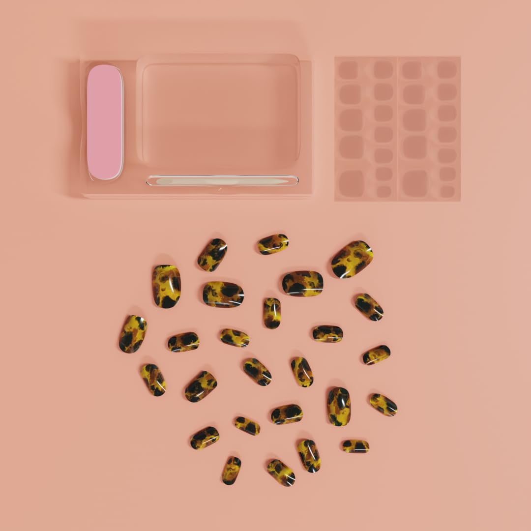 Madam Glam - 24 Press-On Nails in 12 Sizes - Tortoise Shell, Matte Finish - with 24 Adhesive Tabs, Dual-Grit Nail File & Wooden Stick - Quick DIY Nail Application