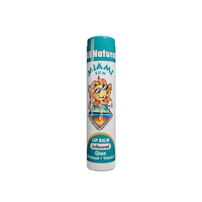 Miami Sun Natural Ghee Lip Balm, Hydrating Lip Treatment with Shea Butter & Beeswax, Organic & Non-Toxic, Best for Dry, Chapped Lips - Moisturizing, Healing, Chemical-Free Lip Care (1 Count, Natural)