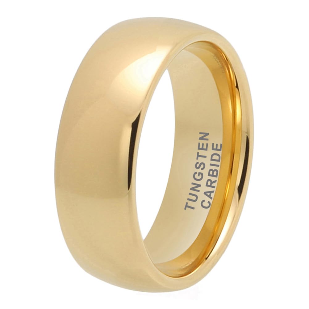 TUTISS 8mm Gold Tungsten Rings for Men Women Engagement Wedding Bands Domed Polished Comfort Fit Size 14