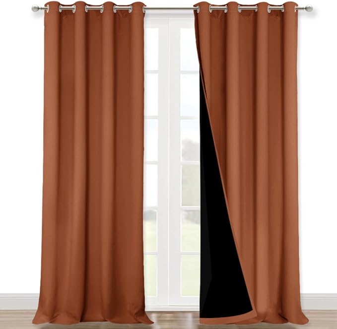 NICETOWN 100% Blackout Blinds, Set of 2, 46" x 96", Burnt Orange, Laundry Room Decor Window Treatment Curtains for Large Patio Sliding Door, Thermal Insulated Curtains for Bedroom