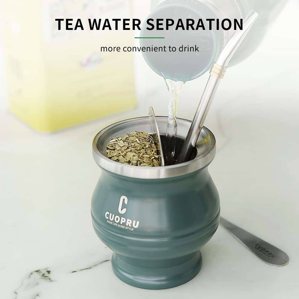 Cuopru Stainless Steel Modern Yerba Mate Drinking Cup Set - 180 ml, Includes Bombilla Straw, Cleaning Brush, Blue