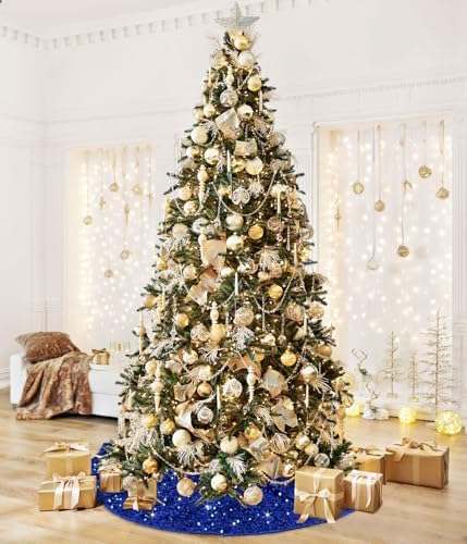 Royal Blue Christmas Tree Skirt Glitter Xmas Tree Skirt 36 Inch Sequin Tree Skirts Velour Tree Skirts Mat Blue Tree Skirt Christmas Round Tree Collar Ring for Halloween Christmas Tree Decor