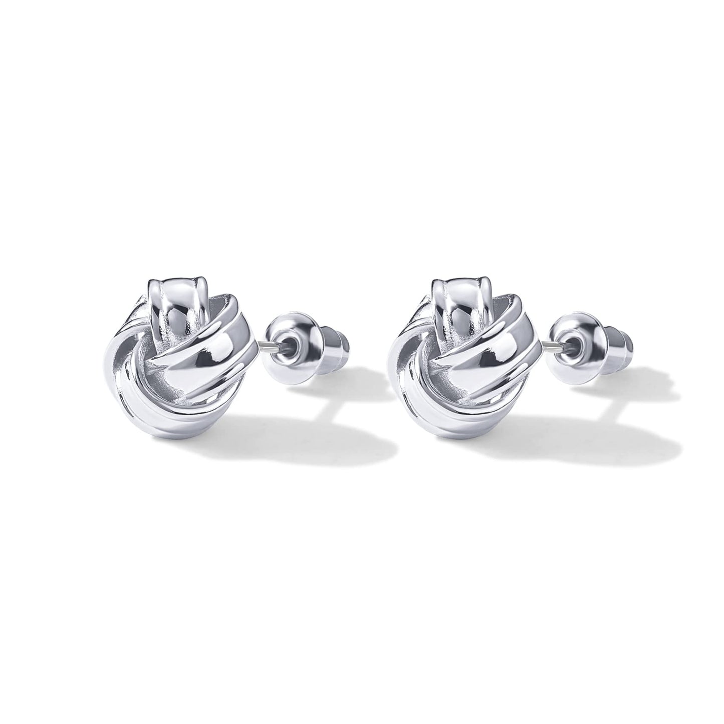 PAVOI Rhodium Plated 925 Sterling Silver Post Love Knot Stud Earrings | Gold Earrings for Women