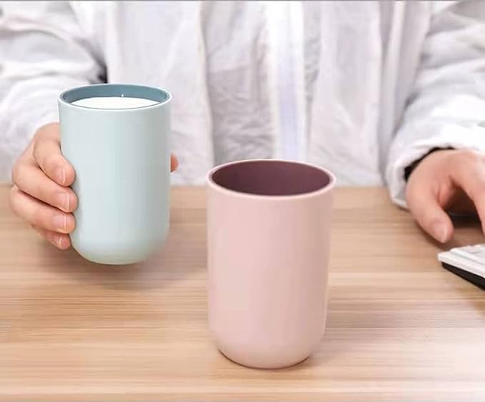 Unbreakable Reusable Drinking Cups Set of 2 Colors, Plastic Toothbrush Cup Tumblers 300 ml/10.5 oz, Dishwasher Safe (Light blue & Light pink)