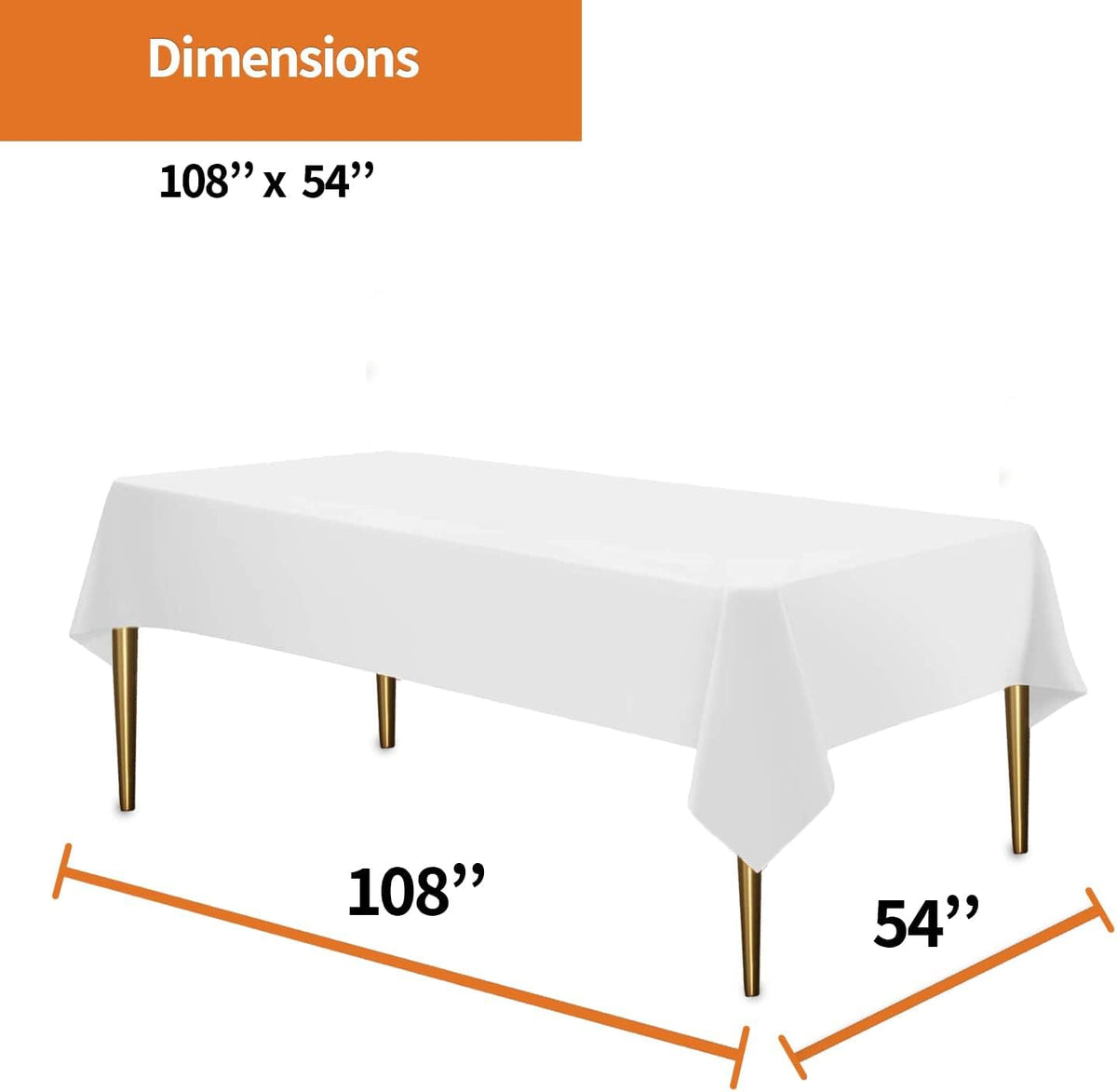 White Disposable Plastic Tablecloth for Rectangle Tables (48 Pack) Premium Decorative Table Cloths for Parties, Events & Weddings, Indoors & Outdoors, 54 x 108 inches