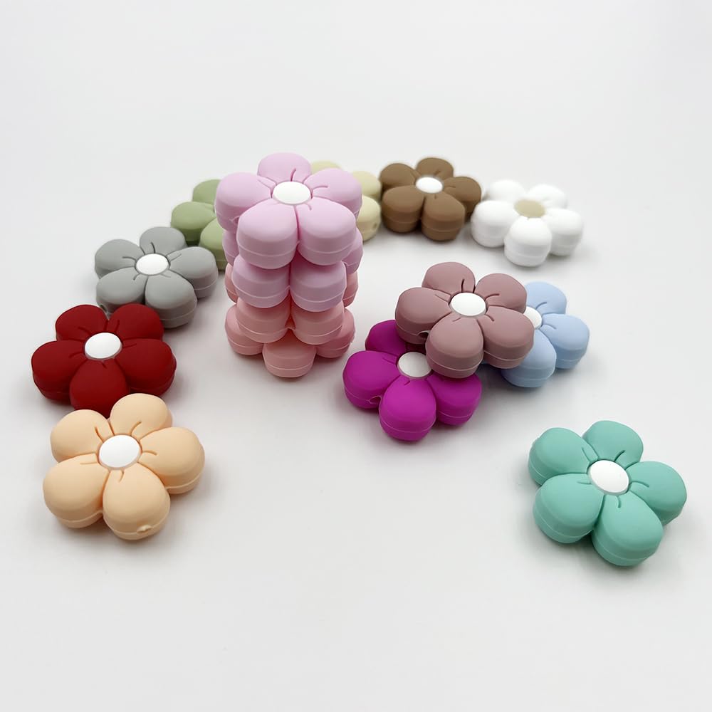 15Pcs Daisy Flower Beads Mix Color Sunflower Shaped Beads Knitting Needle Stoppers Focal Beads for Pens Loose Spacer Beads for Keychain Making Jewelry DIY Bracelets Knitting Needle Point Protectors
