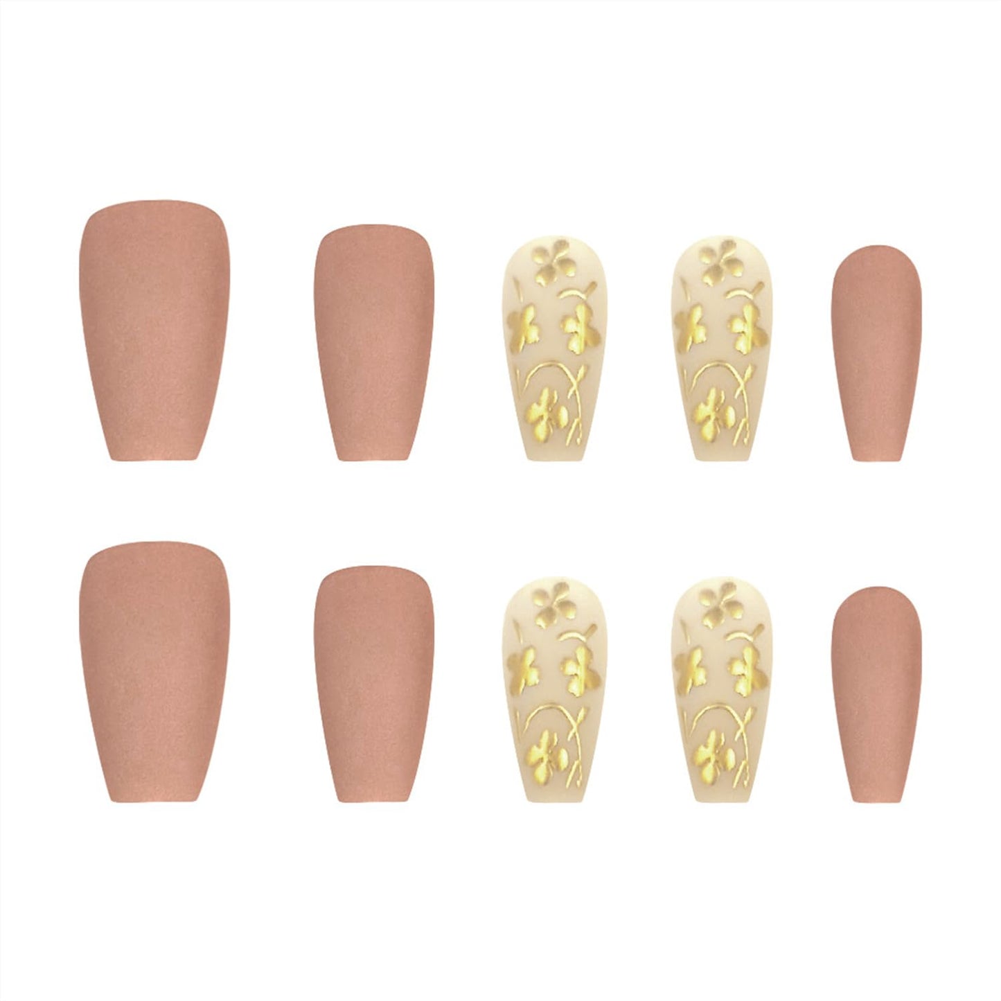 Vopintpy 3D Gold Flower Press on Nails Short Square Fake Nails with Design Matte Acrylic Glue on Nail Reusable Full Cover Artificial Stick on Nail for Women DIY Manicure