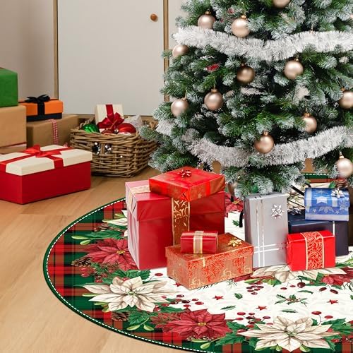 Christmas Tree Skirt Snowman Tree Decorations Buffalo Plaid Christmas Tree Mat Xmas Tree Skirt Ornaments for Holiday Party Indoor House Deco (Green, 36 Inches)