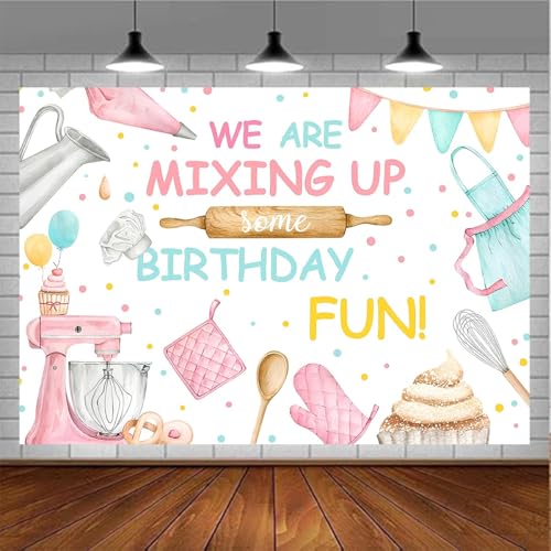 Baking Dessert Cooking Backdrop Kitchen Theme Cooking Birthday Party Decor Background Baby Shower Girls Boys Portrait Cake Table Decor Photoshoot Studio Props (7X5FT) - size: 7X5FT