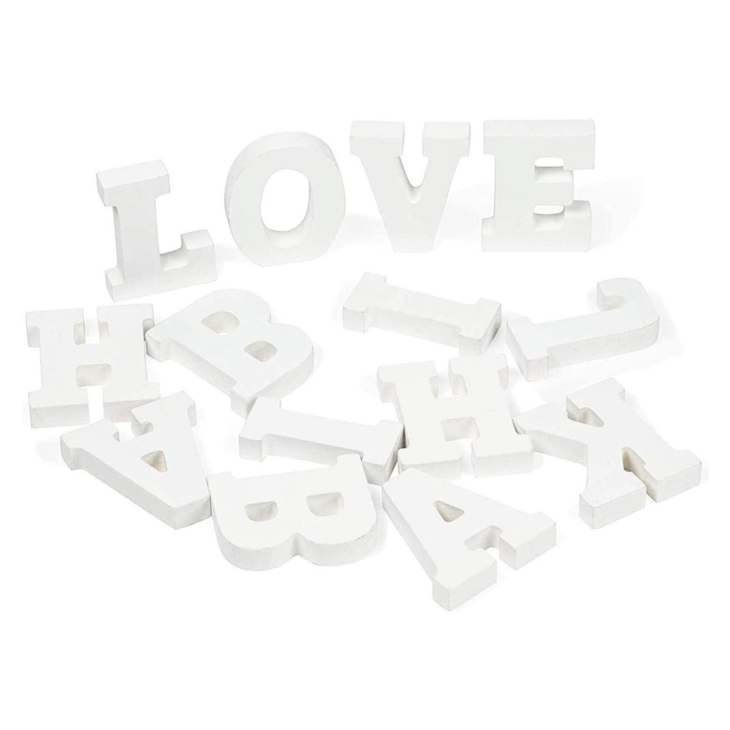 3D Wooden Alphabet Letters Set - Freestanding Room Decor Letters - Wedding & Party Tabletop Decor - Customizable Wooden Craft Set - 54 pcs, 3.13 in H x 0.6 in Thick, White, Engineered Wood