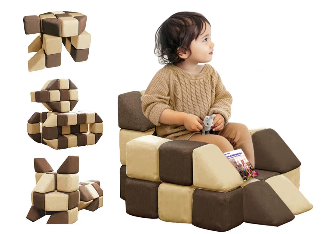 nets Tribe Magnetic Soft Building Blocks for Kids, Magnetic Blocks, Big Blocks, Educational Toys, Incredibly Fun Building Block for Children (Coffee Brown+Light Coffee Brown)