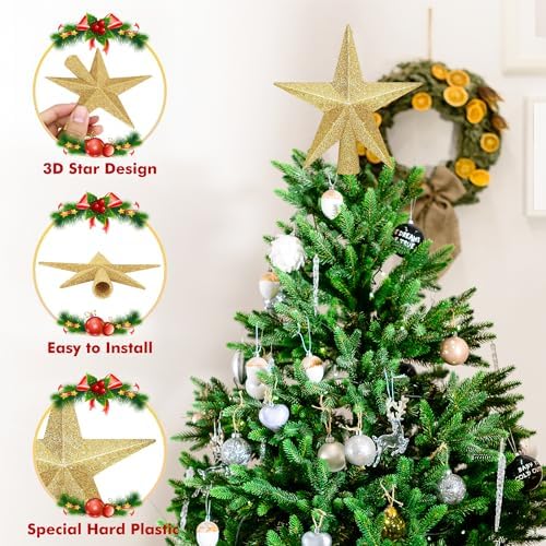1 PCS Christmas Tree Topper, 4" Gold Glitter Xmas Star Tree Topper Decor
