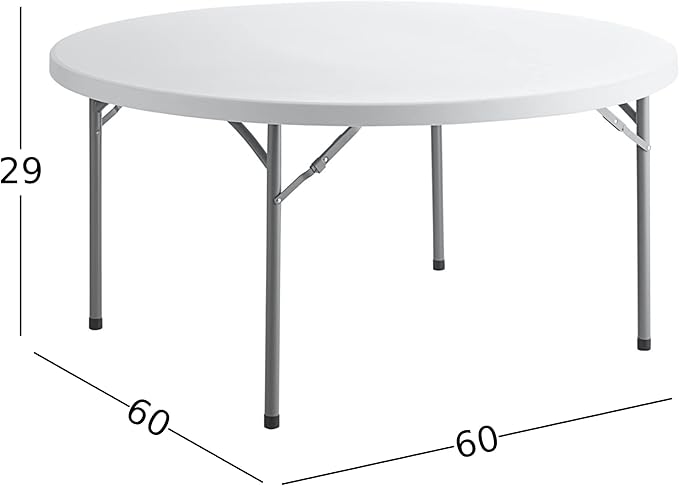 5-Pack 60" Round Granite White Plastic Banquet Table, Heavy Duty White Folding Table for Parties & Weddings, 5-Foot Round