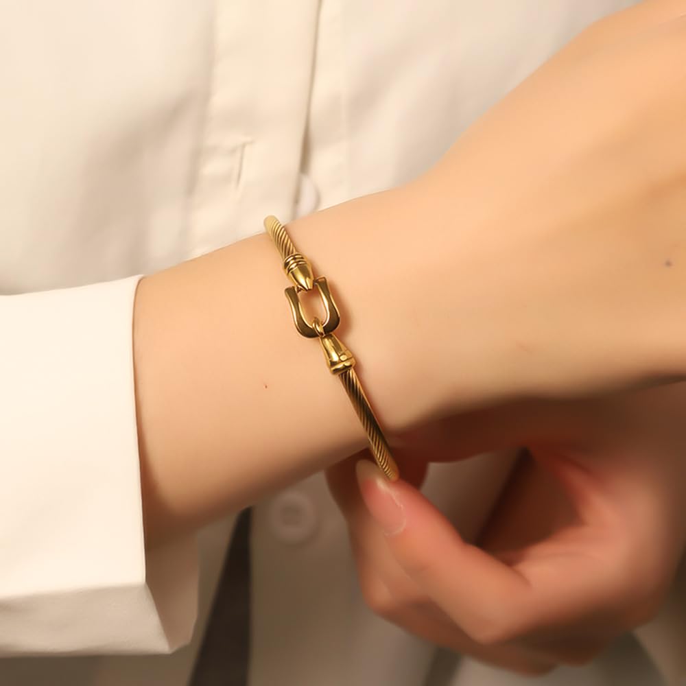 LXBQYSTO Cable Wire Twisted Cuff Bangle Bracelet For Women 14K Gold/rose/silver Stainless Steel Jewelry for Women Gift (Close1-Gold)