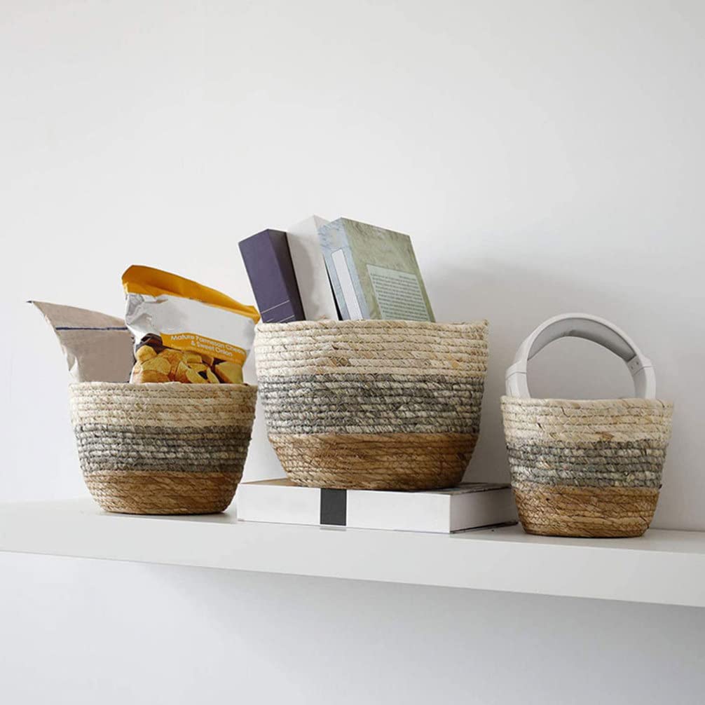 Operitacx Handmade Sea Grass Plant Basket 2 Pack Decorative Flower Holder Baskets for Home
