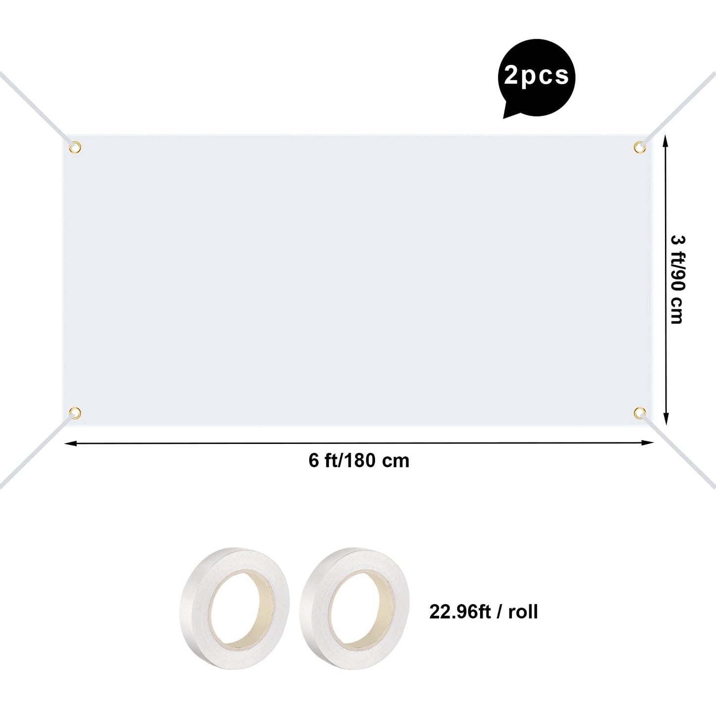 2 Pcs 3x6 Feet Large Blank Banners to Decorate, Thick Polyester Oxford Sublimation Banner with Hanging Ropes, White DIY Banner Signs for Business Indoor Outdoor Wall Decor
